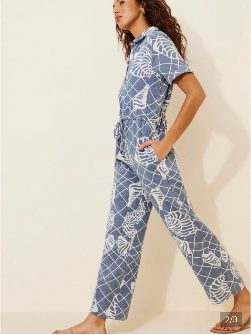 Little lies shell print denim romper